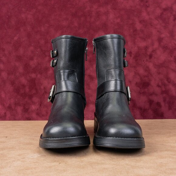 Steve Madden Women Arch Black Leather Moto Biker Ankle Boots sz 7 - Picture 3 of 9